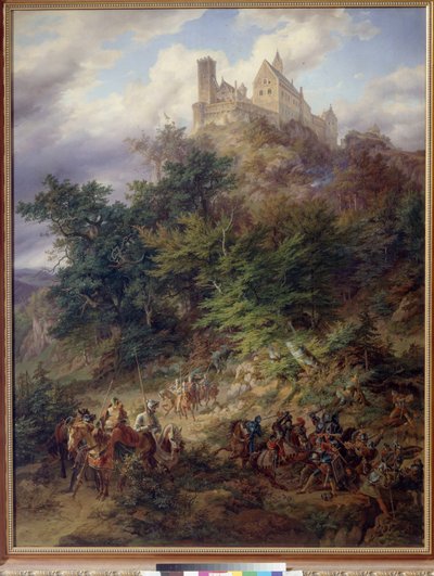 منظر طبيعي مع الفرسان (فارتبورغ) بريلر، فريدريش الأكبر (1804-1878). زيت على قماش بواسطة فريدريش الأكبر سنا