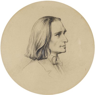 صورة للمؤلف الموسيقي فرانز ليزت (صورة الملحن فرانز ليزت (1811-1886)) رسمها فريدريك بريلر الأكبر (1804-1878) بقطر 14.5 سم مجموعة خاصة بواسطة فريدريش الأكبر سنا
