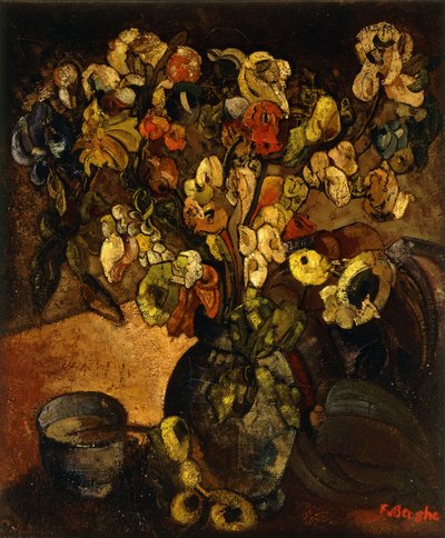 لا تزال الحياة مع الزهور وسلطانية. Nature Morte avec Fleurs et Bol - لا تزال الحياة مع الزهور والكأس ، ج. 1914 (زيت على قماش) بواسطة فريتس فان دن بيرغي