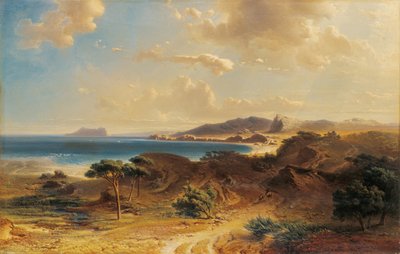شاطئ في Estepona مع إطلالة على صخرة جبل طارق - Bamberger ، Fritz (Friedrich) (1814-1873) - 1855 - زيت على قماش - 73x112،7 - Museo Carmen Thyssen ، ملقة بواسطة فريتز بامبرغر