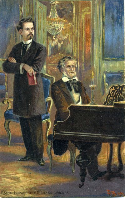 واغنر والملك لودفيج الثاني ، عام 1900 (لون ليثو) بواسطة فريتز بيرغن