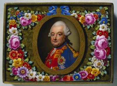 صندوق السعوط مع صورة تشارلز الأول ، دوق برونزويك ، ج. 1770. بواسطة مصنع فورستنبرج للخزف
