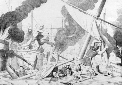 حريق يوناني خلال حصار القسطنطينية ، قبل عام 1839 بواسطة فيودور أنطونوفيتش بروني