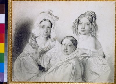صور للكونتيسات براسكوفيا (1817-1835) وناديجدا (1822-1840) وماريا (1813-1849) ، بنات الأمير الروسي بيوتر فيازيمسكي (بيير ويزيمسكي) (1792-1878) - رسم لفيودور (فيديليو) بروني (1799-1875) بواسطة فيودور بروني