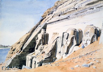"أمام المعبد الكبير في أبو سمبل" ، مصر ، حوالي عام 1845 بواسطة جي إف ويستون