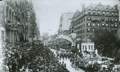 الاحتفال بالذكرى المئوية لافتتاح جورج واشنطن (1732-1799) مدينة نيويورك ، 30 أبريل 1889 بواسطة جي بي هول وابنه