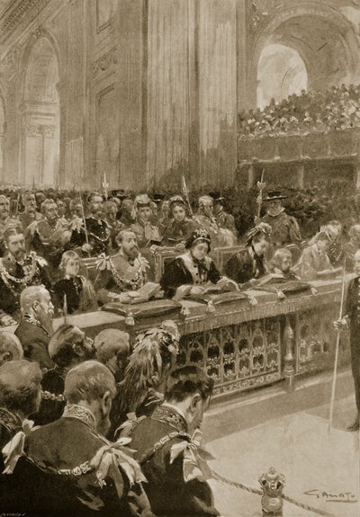 خدمة عيد الشكر لاستعادة أمير ويلز ، المنعقدة في كاتدرائية القديس بولس ، 27 فبراير 1872 ، من "أخبار لندن المصورة" ، 1901 بواسطة GS Amato