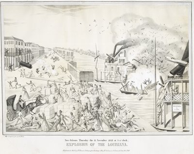 نيو أورلينز الخميس 15 نوفمبر 1849 في الساعة الخامسة ، انفجار لويزيانا ، ج. 1849 (الطباعة الحجرية الملونة) بواسطة (بعد) تولتي