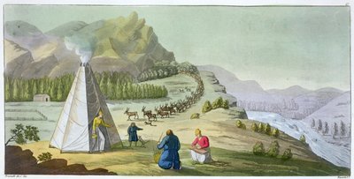 Herding Reindeer ، Lapland ، اللوحة 47 من "Le Costume Ancien et Moderne" لجول فيراريو ، محفورة بواسطة Angelo Biasioli (1790-1830) تم نشرها في 1820s-30s بواسطة G. براماتي