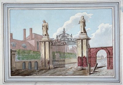 مدخل بيوت هابرداشرز في شارع بيتفيلد ، شورديتش ، لندن ، c1830 بواسطة جي ييتس