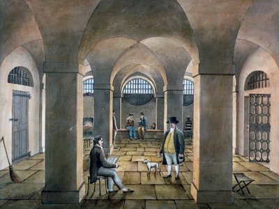 منظر داخلي في سجن هورسمونجر لين ، طريق الاتحاد ، ساوثوارك ، لندن ، c1826 بواسطة جي ييتس