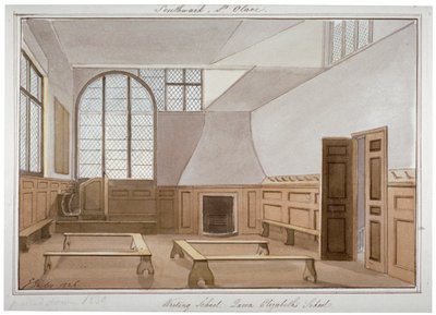 منظر داخلي لمدرسة سانت أولاف في Tooley Street ، Bermondsey ، لندن ، 1826. بواسطة جي ييتس