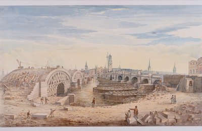 جسر لندن القديم والجديد ، لندن ، 1828 بواسطة جي ييتس