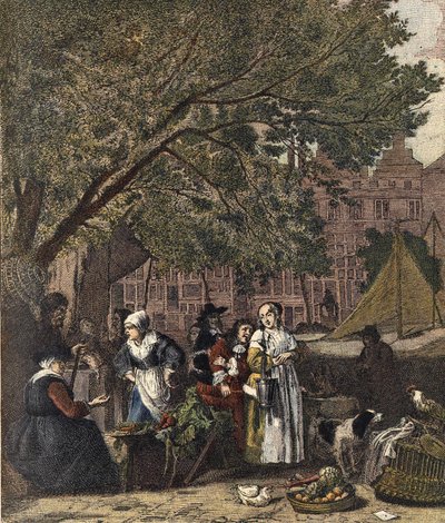 سوق أمستردام هيرب. نقش القرن التاسع عشر بعد لوحة غابرييل ميتسو (1629-1667). بواسطة غابرييل (بعد) ميتسو