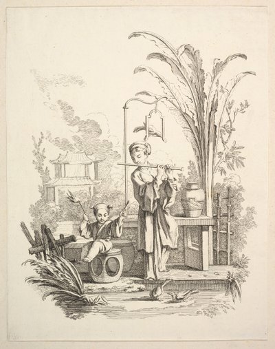 عازف الفلوت والطفل ، كاليفورنيا. 1742. بواسطة غابرييل هوكير