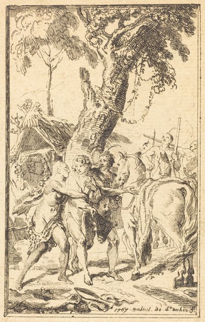 هروب إم دي بيل آيل ، سجين مع أتاكاباس [يمين] بواسطة Gabriel Jacques de Saint Aubin