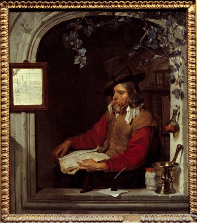 الصيدلي أو الكيميائي. رسم غابرييل ميتسو (1629-1667) Ec. هول. بواسطة غابرييل ميتسو