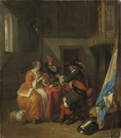A Card Game - A Card Game ، بقلم ميتسو ، غابرييل (1629-1667). زيت على خشب بواسطة غابرييل ميتسو