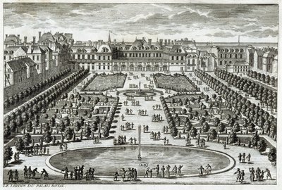 منظر لـ Parc du Palais Royal في باريس. نقش لبيريل ، نهاية القرن السابع عشر. بواسطة غابرييل بيريل