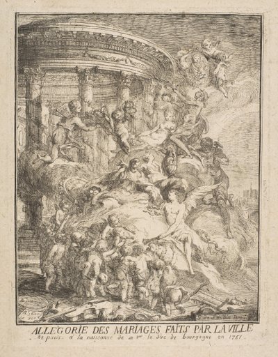 زعم الزيجات التي أجرتها مدينة باريس عند ولادة دوق بورغوندي ، 1752. بواسطة غابرييل دي سانت أوبين
