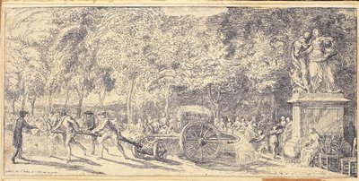شخصيات تسحب برميلًا على عربة في حدائق التويلري ، 1760 بواسطة غابرييل دي سانت أوبين