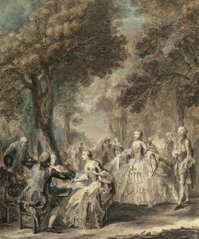 الباريسيون يخرجون للنزهة ، 1760-1 (قلم وحبر ، غسيل ، مرحاض وغواش) بواسطة غابرييل دي سانت أوبين