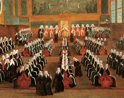 مجلس بريجادي في قصر الدوق ، بقلم غابرييل بيلا (1730-1799) ، التفاصيل بواسطة غابرييل بيلا