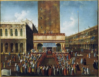 اليانصيب العام في Loggetta ، ساحة سان ماركو ، البندقية "" - لعبة اليانصيب (السحب) في Loggetta في ساحة سان ماركو في البندقية "" لوحة لغابرييل بيلا (1730-1799) البندقية ، مؤسسة القرن الثامن عشر " "Querini Stampalia" " بواسطة غابرييل بيلا