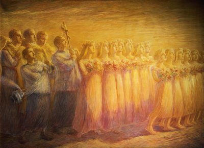 جنازة العذراء ، رسمها غايتانو بريفياتي (1852-1920) ، تفاصيل الجانب الأيمن بواسطة غايتانو بريفياتي
