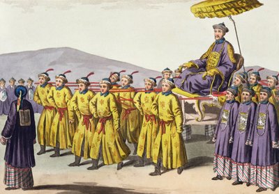حمل الإمبراطور شين لونج في Triumph ، اللوحة 18 من Le Costume Ancien et Moderne بواسطة Jules Ferrario ، نُشرت في 1820s-30s بواسطة غايتانو زانكون