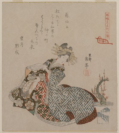 قراءة المحظية بجانب شجرة برقوق محفوظ بوعاء ، من سلسلة Seven Courtesans Compared to Daoist Immortals بواسطة جاكوتي هارونوبو