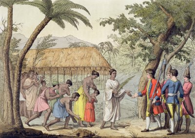 الكابتن صموئيل واليس (1728-1830) تستقبله الملكة أوبيريا في جزيرة تاهيتي بواسطة جالو غالينا