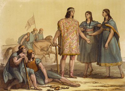 مواطنو قبيلة أراوكاني ، الأرجنتين ، من Le Costume Ancien et Moderne ، المجلد الثاني ، اللوحة 37 ، بقلم جول فيراريو ، تم نشره في 1820s-30s بواسطة جالو غالينا