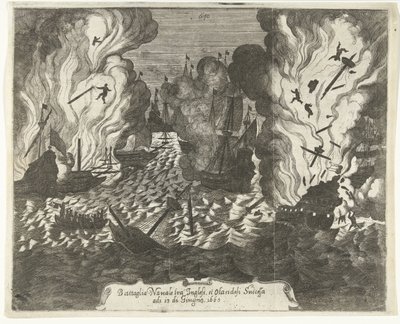 معركة Lowestoft ، 1665 معركة بحرية بين الإنجليز والهولنديين المتعاقبين في 13 يونيو 1665 (العنوان على الجسم) بواسطة غاسبار بوتاتس (منسوب إلى)