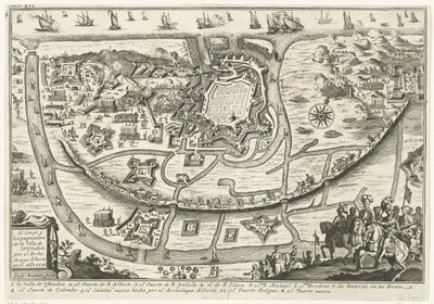 بيليج فان أوستند ، 1601 حصار Villa de Ostenden وعرضه من قبل الأرشيدوق ألبرتو في عام 1601 (العنوان على الكائن) بواسطة جاسبار بوتاتس
