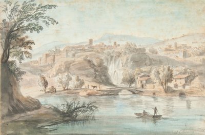 مناظر طبيعية في تيفولي ، 1701-10 (قلم وحبر بني وغسالات ملونة على ورق) بواسطة غاسبار فان ويتل