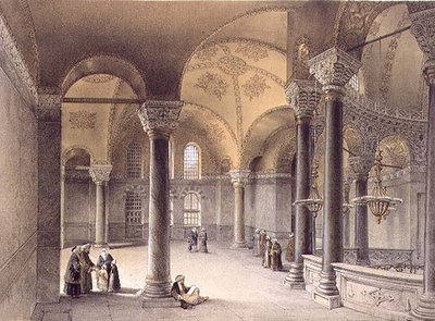آيا صوفيا ، اللوحة 14: المعرض الشرقي ، نقش لويس هاغي (1806-1885) نُشر عام 1852 (ليثو) بواسطة غاسبار (بعد) فوساتي