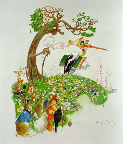 الأرنب والسلحفاة ، من "خرافات" لجان دي لافونتين (1621-1695) (نقش الألوان) بواسطة جاستون جيليبرت