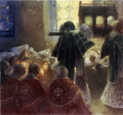 نقل الآثار المقدسة (ترجمة الآثار المقدسة). لوحة لغاستون دي لا توش (1854-1913). الفن الفرنسي في القرن التاسع عشر. زيت على قماش. متحف هيرميتاج ، سانت بطرسبرغ. بواسطة غاستون دي لاتوش