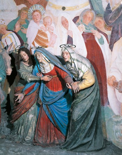 تماثيل النساء المقدسات بعد المسيح ، تفاصيل من صلب غاودينزيو فيراري (1475-1546) ، المصلى الثامن والثلاثون ، جبل فارالو سيسيا المقدس (قائمة اليونسكو للتراث العالمي ، 2003) ، إيطاليا بواسطة جودنزيو فيراري