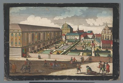 منظر للقصر الملكي ودير الإخوة الأصاغر Capuchins في فروتسواف Das Könige Palatium ، samt dem Capuciner und Minoritten Closter zu Breslau (العنوان على الكائن) بواسطة جورج بالتازار بروبست (ربما)