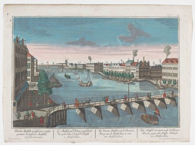 منظر لـ Binnen-Amstel بين Blauwbrug و Hogesluis في أمستردام Die Amstel von innen nach der blauen Brücke gegen der Wasser Schleuße zu Amsterdam (العنوان على الكائن) أمستردام (عنوان المسلسل) بواسطة جورج بالتازار بروبست