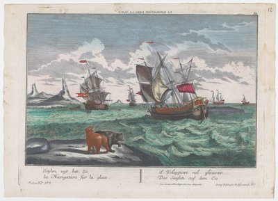 منظر لإبحار السفن على البحر الجليدي Das Seeglen auf dem Eis (العنوان على الكائن) صيد الحيتان قبالة جرينلاند (عنوان المسلسل) بواسطة جورج بالتازار بروبست