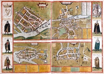 غالواي ودوبلين وليمريك وكورك في إنجلترا - في "Civitates Orbis Terrarum" لجورج براون، كولونيا 1617 بواسطة جورج براون