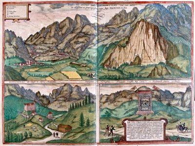 وادي النزل - شلوسبرغ - كهف الإمبراطور ماكسيميليان الأول - النمسا - في كتاب "Civitates Orbis Terrarum" لجورج براون، كولونيا 1617 بواسطة جورج براون