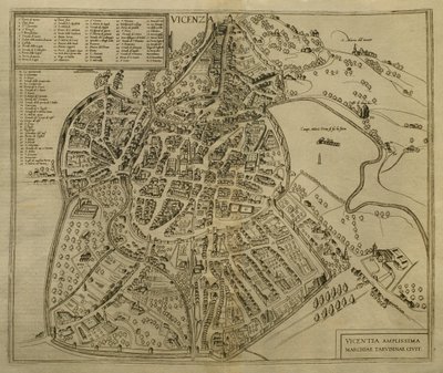 خريطة توضح فيتشنزا من "العالم" ، ج .1580 بواسطة Georg Braun und Franz Hogenberg