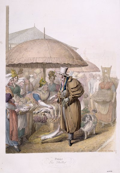 الأسواق في Les Halles ، 1831 (مرحاض على ورق) بواسطة جورج إيمانويل أوبيتز