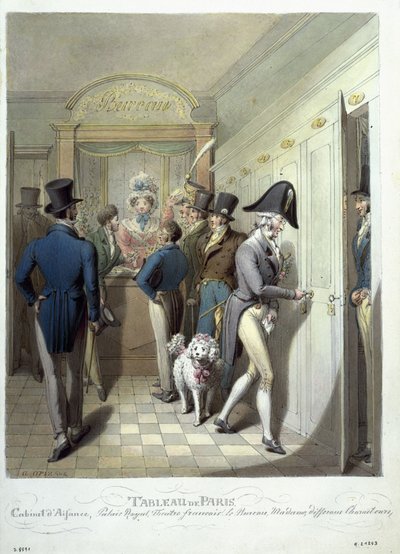 مكتب المسرح الفرنسي ، من تابلو دي باريس ، 1815-30 (مرحاض على ورق) بواسطة جورج إيمانويل أوبيتز