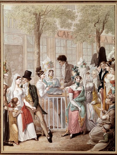 The terrace of the cafe de la Rotonde in Paris in 1814. Lithograph by George Emanuel Opitz (1775-1841). Paris, Musee Carnavalet بواسطة جورج إيمانويل أوبيتز