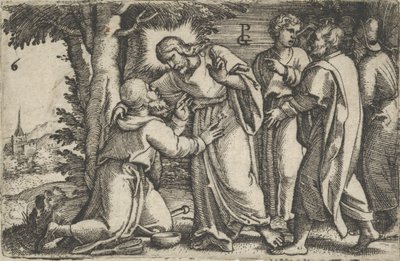 المسيح شفاء الأبرص ، من قصة المسيح ، 1534-1535. بواسطة جورج بينز